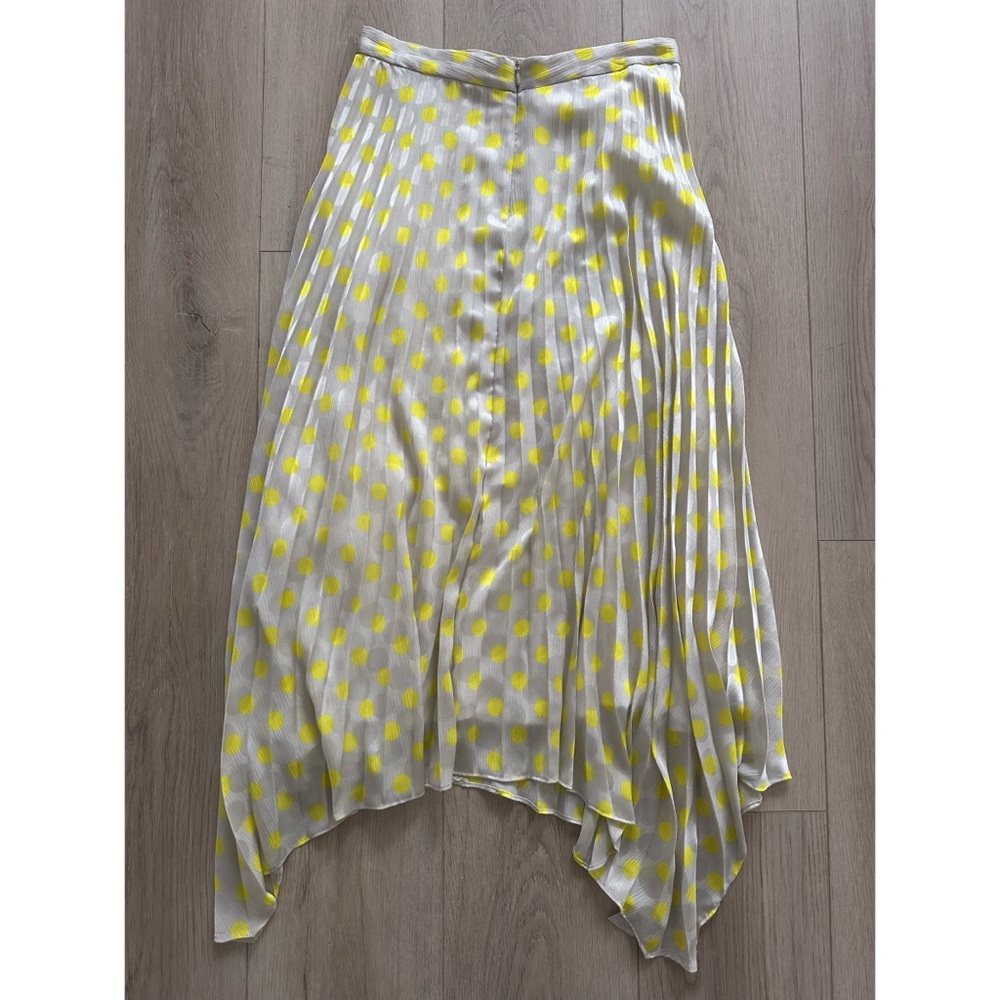 Zara Satin Yellow Polka Dot Pleated Midi Skirt - Picture 4 of 8